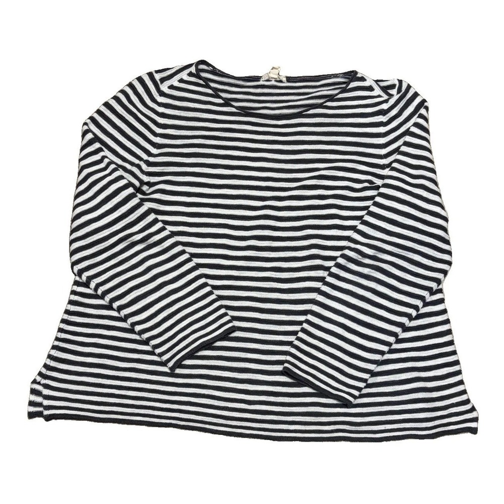 Eileen Fisher Womens L Organic Linen Blend Striped Knit 3/4 Sleeve Top Beach